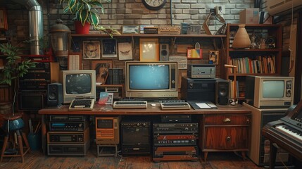 An old-school computer setup with CRT monitors and floppy disks, capturing the nostalgic charm of early 90s technology