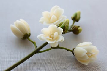 Subtle Cream Wax Flower Twig and Bud on a Clear Background - Serene Floral Design Element for Gatherings