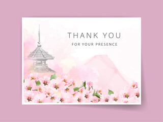 beautiful sakura watercolor wedding invitation card template © Theresia