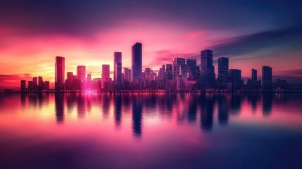 Fototapeta premium Futuristic city skyline reflected in water