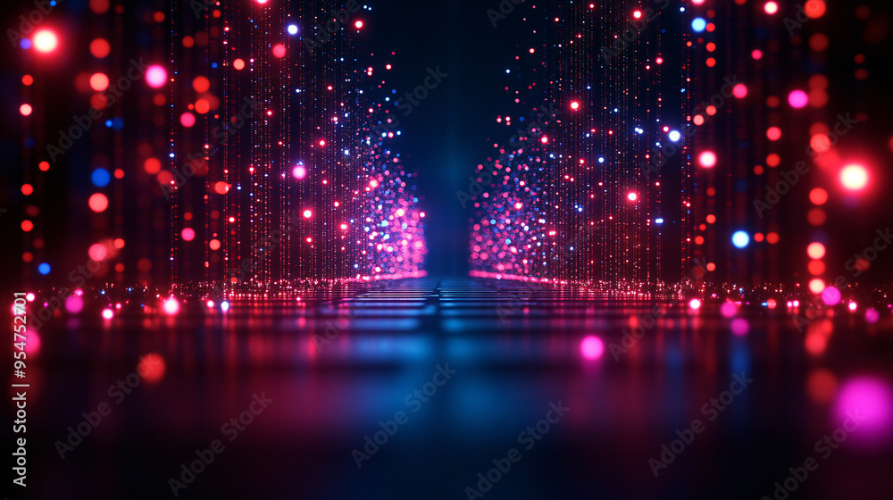 Wall mural a series of red and blue lights are arranged in a line. the lights are arranged in a way that they a