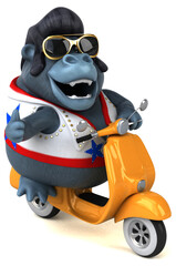 Fun 3D cartoon illustration of a rocker gorilla