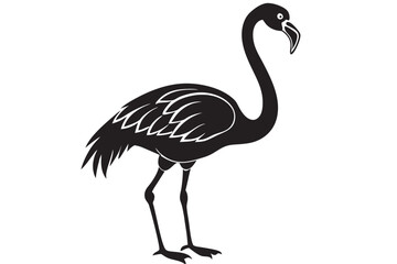 Fototapeta premium A flamingo full body silhouette vector on white background. Flamingo standing on water, a flamingo full body silhouette vector on white background.s