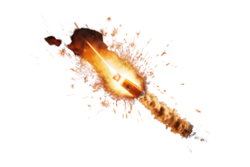 A dramatic image of a firework rocket launching isolated on white background