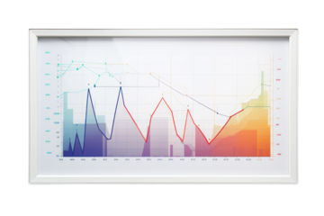 A dynamic digital area graph with shaded regions isolated on white background