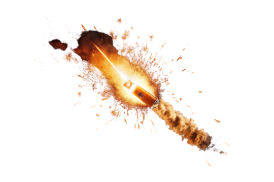 A dramatic image of a firework rocket launching isolated on white background