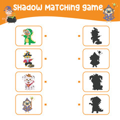 Matching shadow game for children. Find the correct shadow. Worksheet for kid. Printable activity page for kids. Learning Game. 