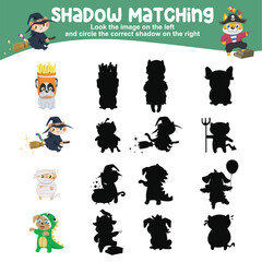 Look the image on the left and circle the correct shadow on the right. Find the correct shadow. Worksheet for kid. Printable activity page for kids. Learning Game.