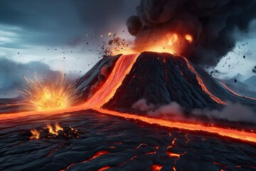 Cataclysm Edge with Lava Flow, Explosion, and Embers