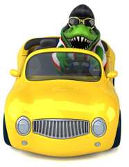 Fun 3D cartoon illustration of a Trex rocker © Julien Tromeur