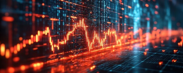 Fototapeta premium Digital screen showing interest rates dropping like a waterfall, financial crisis imagery