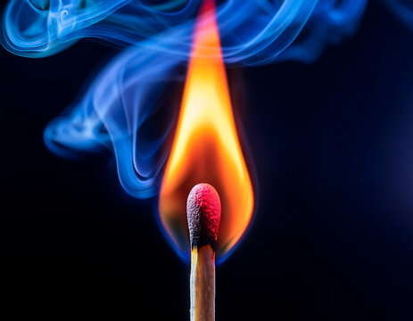  Lit Matchstick with Colorful Flame Against Dark Background- A matchstick with a vividly col_1(253)