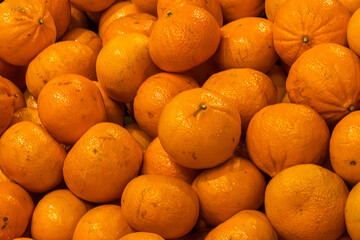 Close-up shot of fresh oranges in a Supermarket