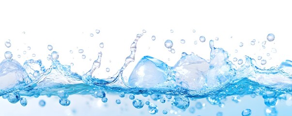 Water Splash with Ice Cubes - Refreshing Blue Background