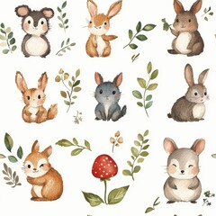 Adorable Woodland Creatures and Floral Elements