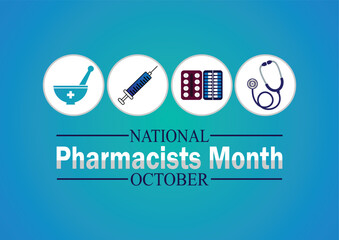 National Pharmacists Month October wallpaper with shapes and typography, banner, card, poster, template. National Pharmacists Month, background