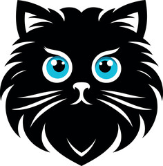 Persian cat with Blue Eyes of vector illustration isolated on white, A Lovely Persian Kitten and happy domestic animal logo.