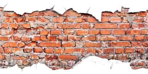 cracked red brick wall isolated on white or transparent png