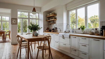 Kitchen decor, modern country interior design, Interior of modern kitchen with kitchen island.