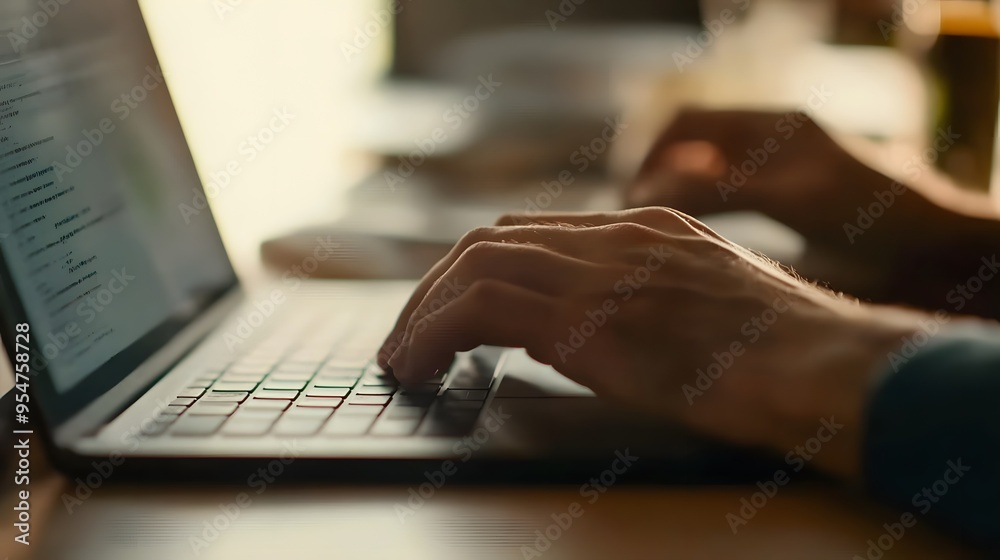 Sticker Close-up of hands typing on a laptop keyboard.