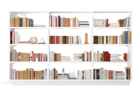 A modern library scene showing a row of sleek, isolated on white background