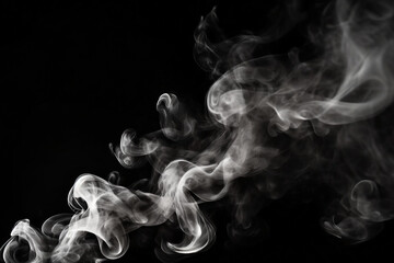White Smoke on Black Background, Abstract Smoke Plume on Black, White Vapor Cloud on Dark Surface, Foggy Smoke Texture on Black