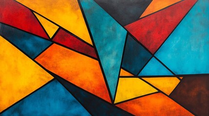 Fototapeta premium Vibrant abstract geometric artwork featuring bold blue, orange, and red shapes.