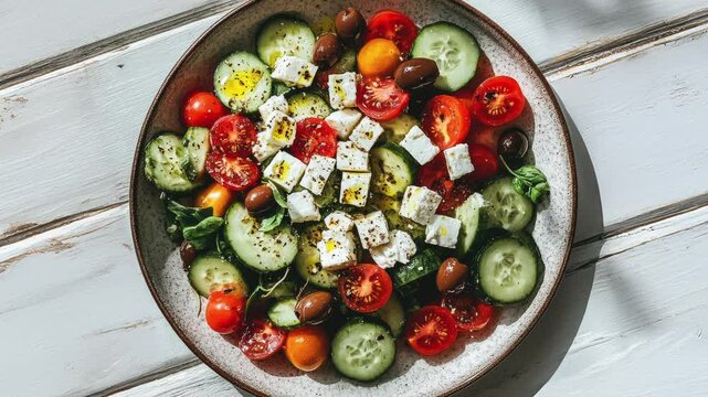 Fresh Greek Salad with Tomatoes, Olives, and Feta Cheese