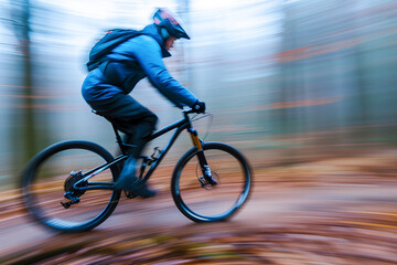 Fototapeta premium A man is riding a bike in the woods