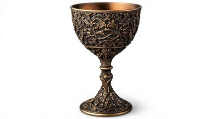 This ornate medieval goblet features detailed vine motifs and a beautifully crafted stem, reflecting artistry from centuries past