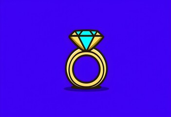 diamond ring with gold band on blue background