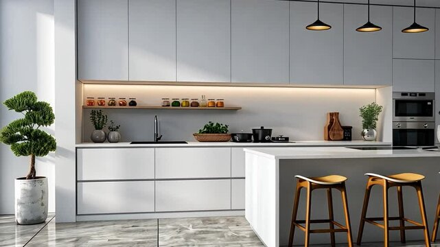 A modern, minimalistic kitchen with clean lines and no clutter