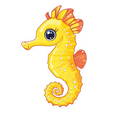 Fototapeta premium Cute cartoon character seahorse isolated on white transparent background