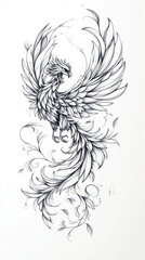 Fototapeta premium Elegant Monochrome Phoenix Tattoo Design