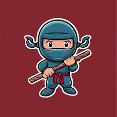 ninja cartoon design character illustration hold stick