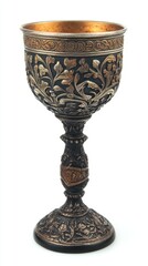 A lavishly designed medieval goblet showcases exquisite floral patterns and detailed engravings, reflecting artisanal mastery and history