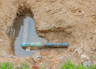plumbing broken plastic Pvc pipe in underground