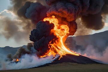 Incredible Fire Plume Eruption Featuring Vibrant Turbulence and Brilliant Illumination