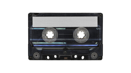 black Isolated music cassette tape with clear place for cover, front side, y2k retro style