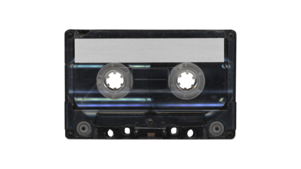 black Isolated music cassette tape with clear place for cover, front side, y2k retro style