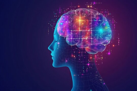 Synaptic transmission Brain stimulation Digital brain surrounded by neural connections symbolizing energy of thought cognitive processes or potential of artificial intelligence in digital future