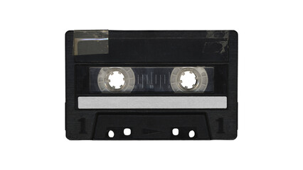 black Isolated music cassette tape with clear place for cover, front side, y2k retro style
