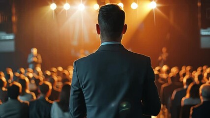 Startup team leader giving a motivational speech to inspire the team before a major project launch.