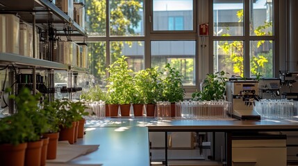 Fototapeta premium Cozy Indoor Garden: Lush Greens and Natural Lighting