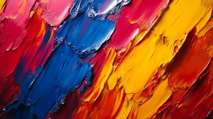 Abstract Oil Painting with Blue, Red, and Yellow Swirls