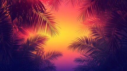 Palm Fronds Silhouetted Against a Vibrant Sunset