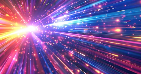 Obraz premium A vibrant burst of colorful light rays and particles, creating a dynamic and energetic visual effect.