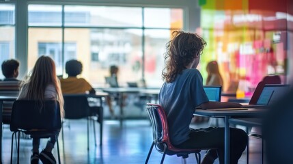 Vibrant Classroom Scene with Students Studying