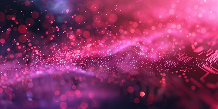 Abstract background with microchips and bright pink mist, saturated colors, blurred texture.