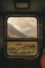 Serene Mountain Valley View from Train Window